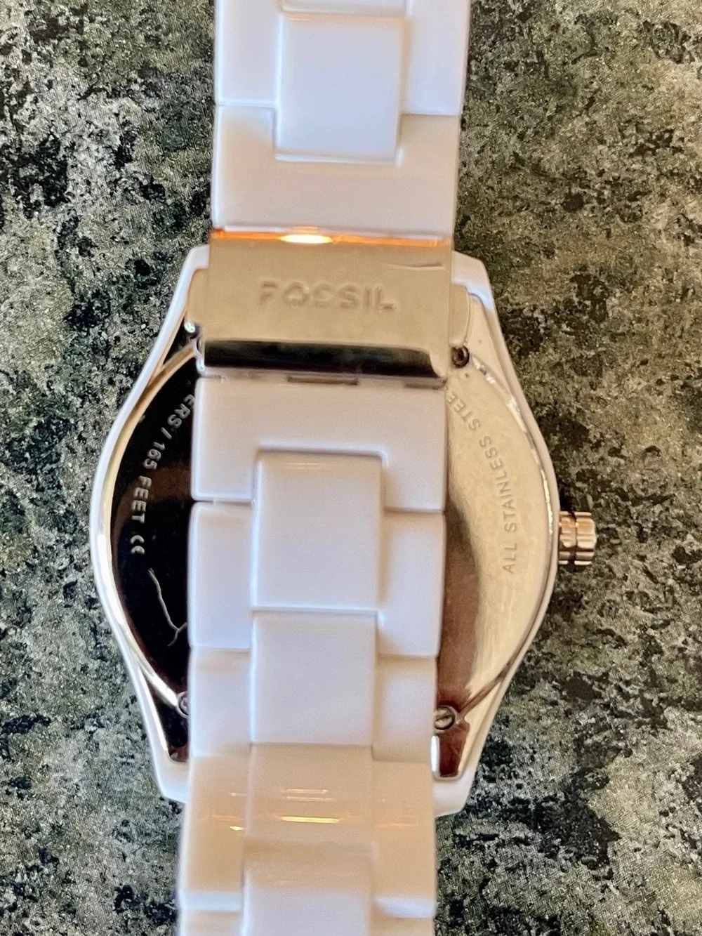 Fossil White Resin Crystal-Bezel Women’s Watch